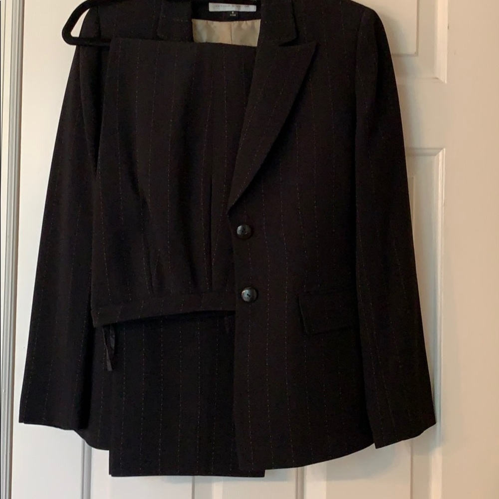 Black business pant suit with gold thread lines